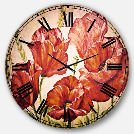 Poppies in Wheat - Floral Large Wall CLock