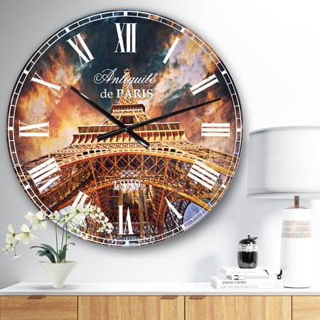 Paris Paris Eiffel Towerin Paris with Sunset Colors - Cityscape Wall CLock