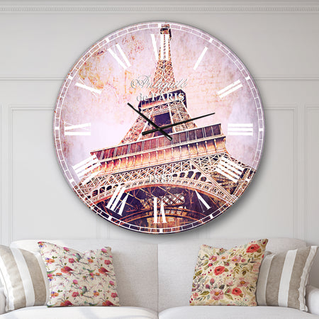 Paris Paris Eiffel TowerParis Postcard Design - Cityscape Large Wall CLock
