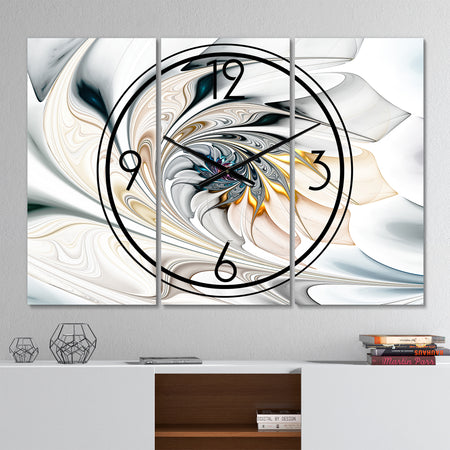 White Stained Glass Floral Art - Modern 3 Panels Oversized Wall CLock