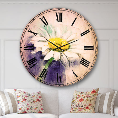 White Gerbera Daisy in Blue - Flower Large Wall CLock