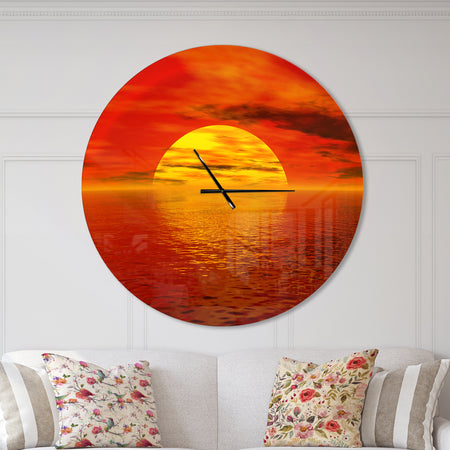 Sun Falling to Yellow Ocean - Oversized Coastal Wall CLock