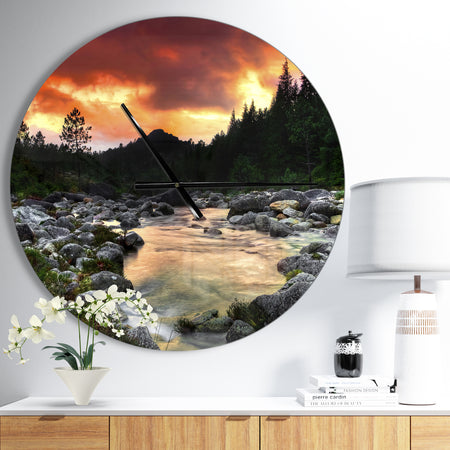 Rocky Mountain River at Sunset - Oversized Coastal Wall CLock
