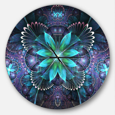 Fractal Flower Blue Digital Art - Oversized Modern Wall CLock