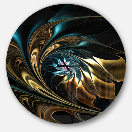 Brown Blue Fractal Flower in Black - Oversized Modern Wall CLock