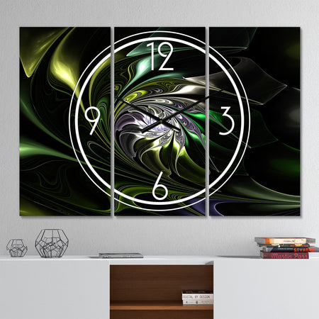 Multi Colored Green Stained Glass - Modern 3 Panels Oversized Wall CLock