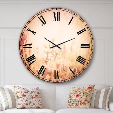 Flowers in Mountain Meadow At Sunset - Flower Large Wall CLock