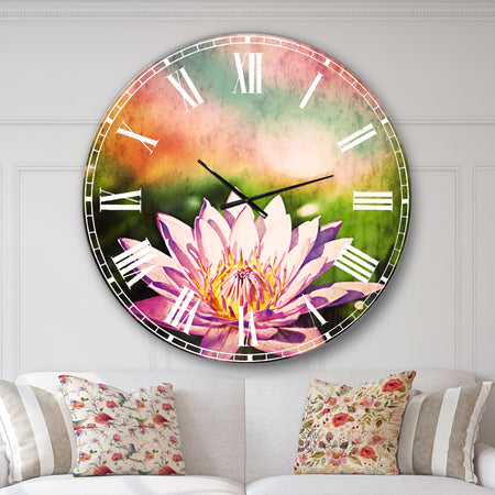 Purple Lotus on Abstract Background - Flower Large Wall CLock