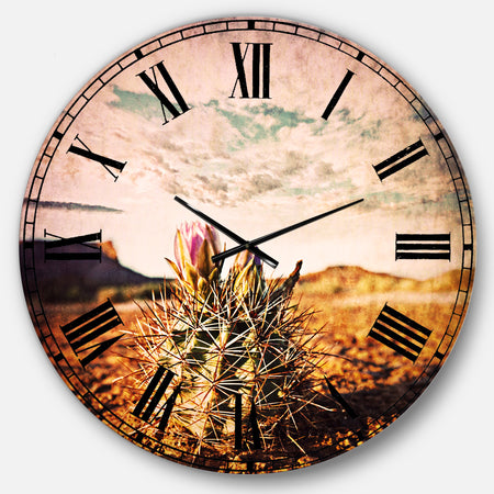 Cactus under Cloudy Sky - Floral Wall CLock