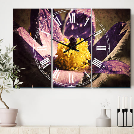 Purple Flower with Yellow Stigma - Cottage 3 Panels Oversized Wall CLock