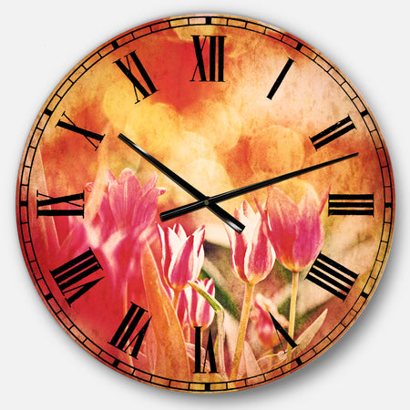 Tulips on Abstract Red Background - Floral Large Wall CLock