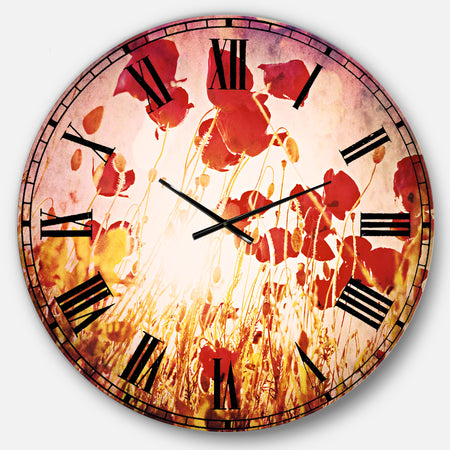 Poppy Flowers on Blue Background - Flower Large Wall CLock