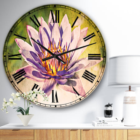 Huge Purple Lotus on Green Background - Flower Large Wall CLock