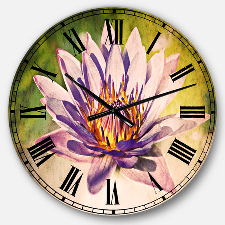 Huge Purple Lotus on Green Background - Flower Large Wall CLock