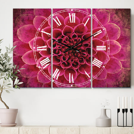 Dark Pink Abstract Flower Petals - Cottage 3 Panels Oversized Wall CLock