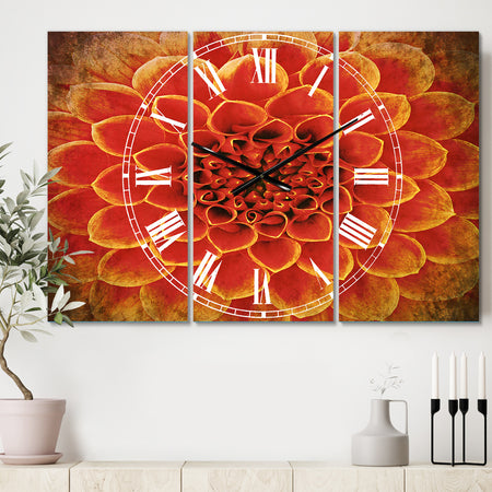 Abstract Orange Flower Design - Cottage 3 Panels Large Wall CLock