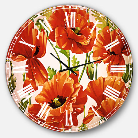 Seamless Pattern of Red Poppies - Floral Large Wall CLock