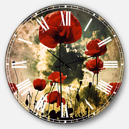 Poppies on Thunderstorm Background - Floral Large Wall CLock