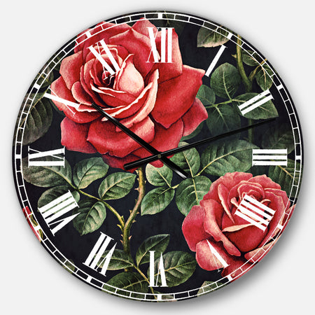 Rose Illustration Watercolor - Floral Oversized Wall CLock