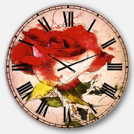 Hand drawn Watercolor Rose Flower - Floral Large Wall CLock
