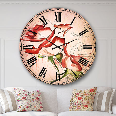 Fantastic Red Roses Watercolor - Floral Wall CLock
