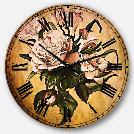 Pink Rose with Leaves Watercolor - Floral Wall CLock