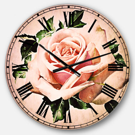 Watercolor Rose with Green Leaves - Floral Wall CLock