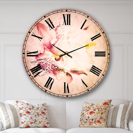 Pink Rose Watercolor Illustration - Floral Wall CLock