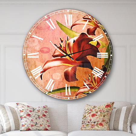 Beautiful Vector Flower on Pink - Flowers Large Wall CLock