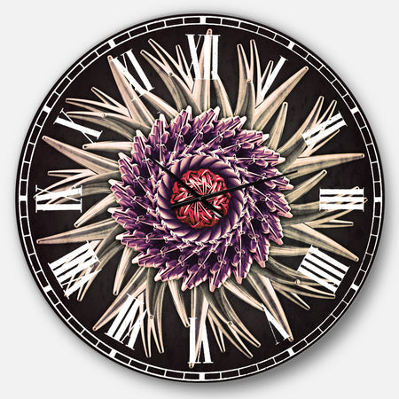Purple Abstract 3D Flower on Black - Flowers Large Wall CLock