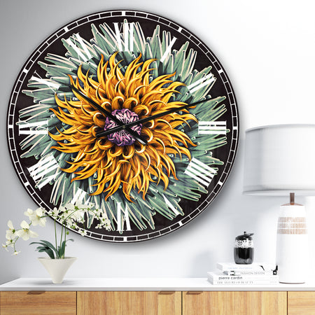 Yellow Blue Abstract 3D Flower - Oversized Floral Wall CLock