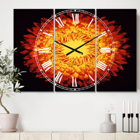 Everlasting Straw Flower on Black - Cottage 3 Panels Oversized Wall CLock