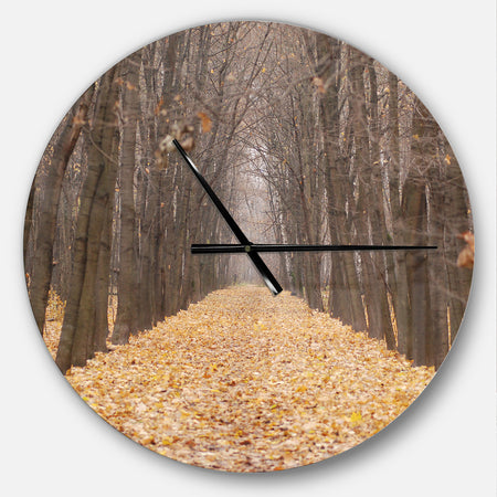 Yellow Road through Fall Forest - Oversized Traditional Wall CLock