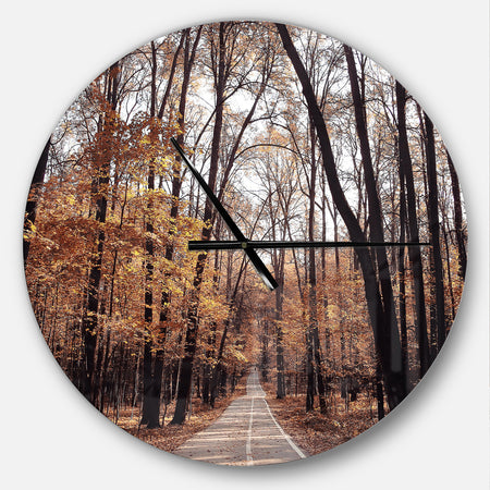 Road in Autumn Golden Forest - Oversized Traditional Wall CLock