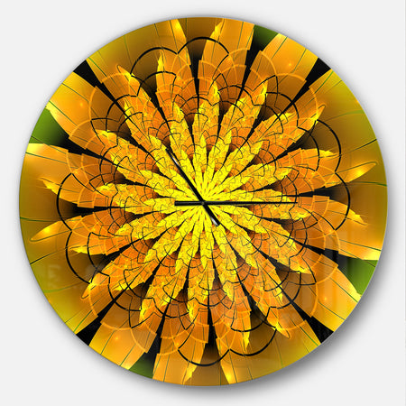 Bright Yellow Fractal Flower on Green - Oversized Modern Wall CLock