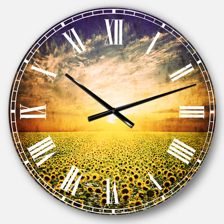 Beauty Sunset over Sunflowers Field - Oversized Floral Wall CLock