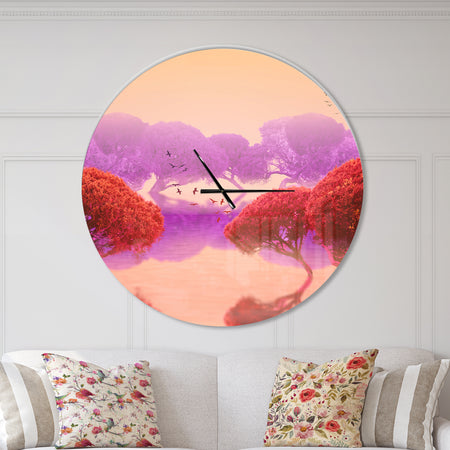 Red and Purple Japanese Gardens - Oversized Traditional Wall CLock