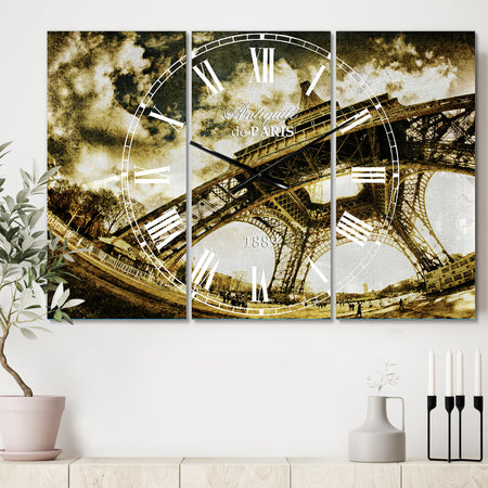 Paris Eiffel Towerin Sunny Winter Morning - Cottage 3 Panels Oversized Wall CLock