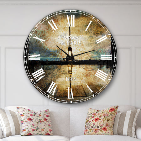Reflection of Paris Eiffel TowerWith Clouds - Oversized Wall CLock