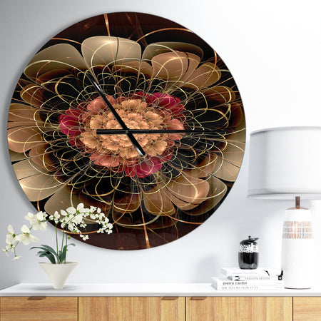Dark Gold Red Fractal Flower Pattern - Oversized Floral Wall CLock