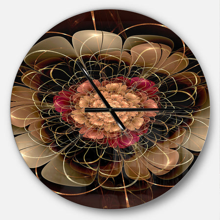 Dark Gold Red Fractal Flower Pattern - Oversized Floral Wall CLock