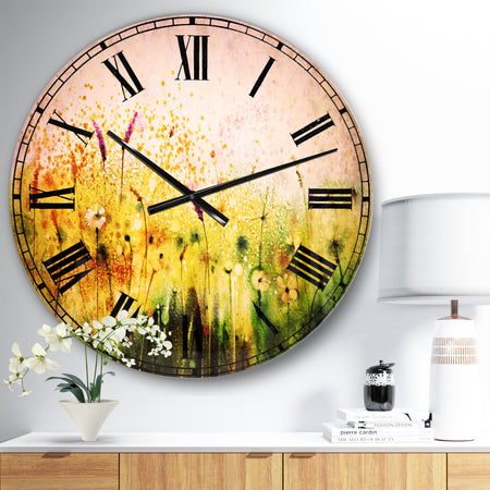 Cosmos Flowers and White Wildflowers - Floral Large Wall CLock