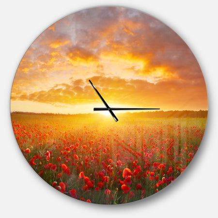 Poppy Field under Bright Sunset - Oversized Landscapes Wall CLock