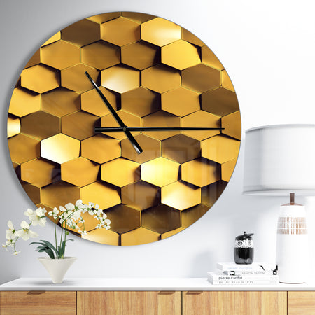 Golden Honeycomb Wall Texture - Oversized Modern Wall CLock