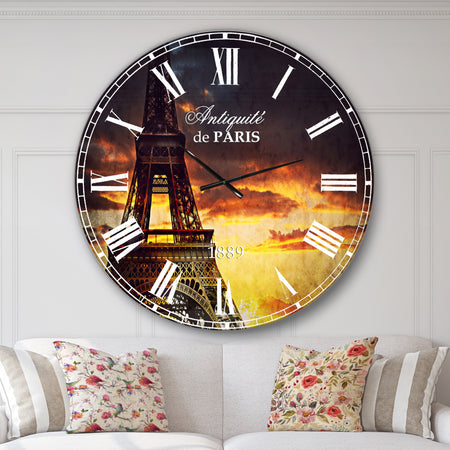 Sunset View with Paris Eiffel tower - Cityscapes Large Wall CLock