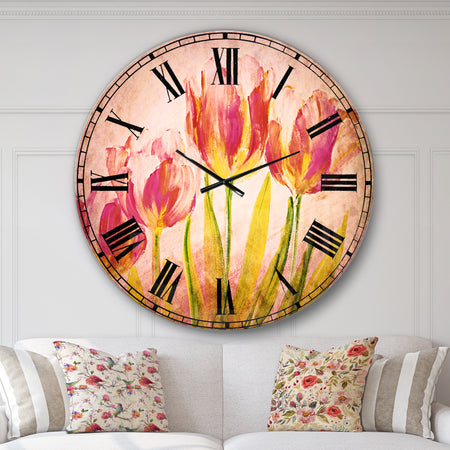 Red Tulips - Floral Large Wall CLock