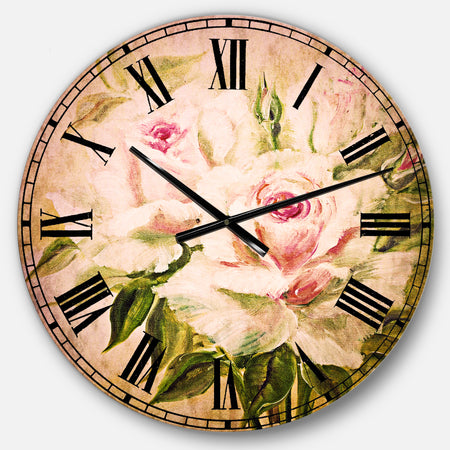 Three Pink Roses - Floral Large Wall CLock
