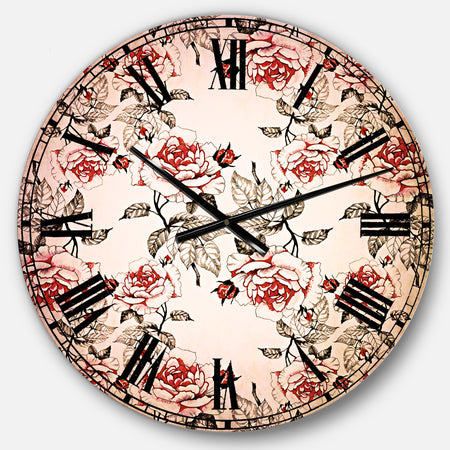 Seamless pattern with red roses - Floral Oversized Wall CLock