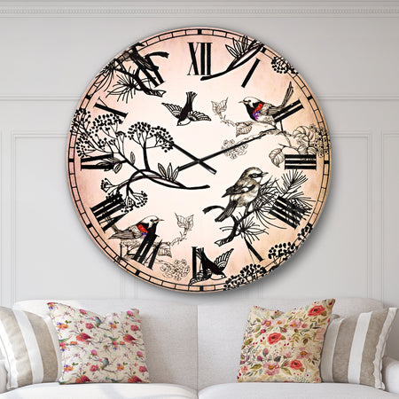 Floral pattern with birds - Floral Wall CLock
