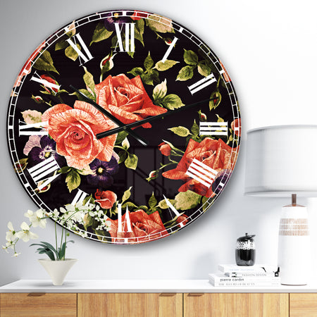 Pansy Flowers Rose Patterns - Floral Large Wall CLock